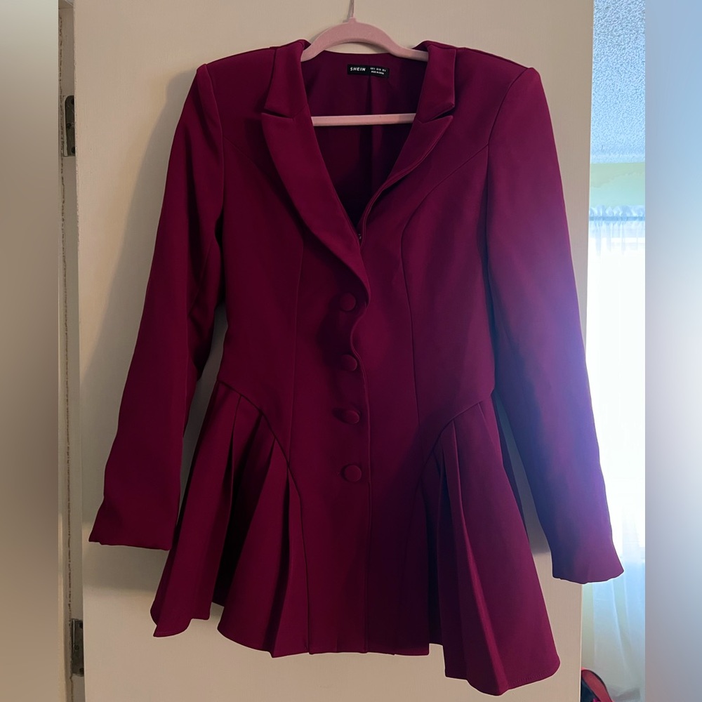 Burgundy Peplum Blazer Dress - Picture 2 of 4